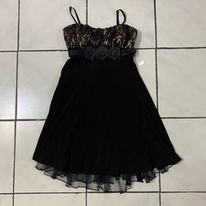 Black Puffy Cream Satin Black Lace Flowers Dress